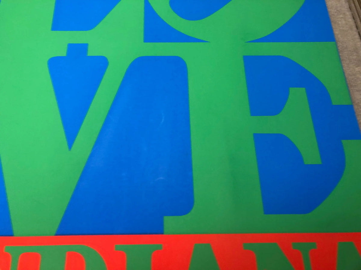 Vintage Robert Indiana LOVE-Stable 1971 serigraph art poster featuring bold red and black text on white background.