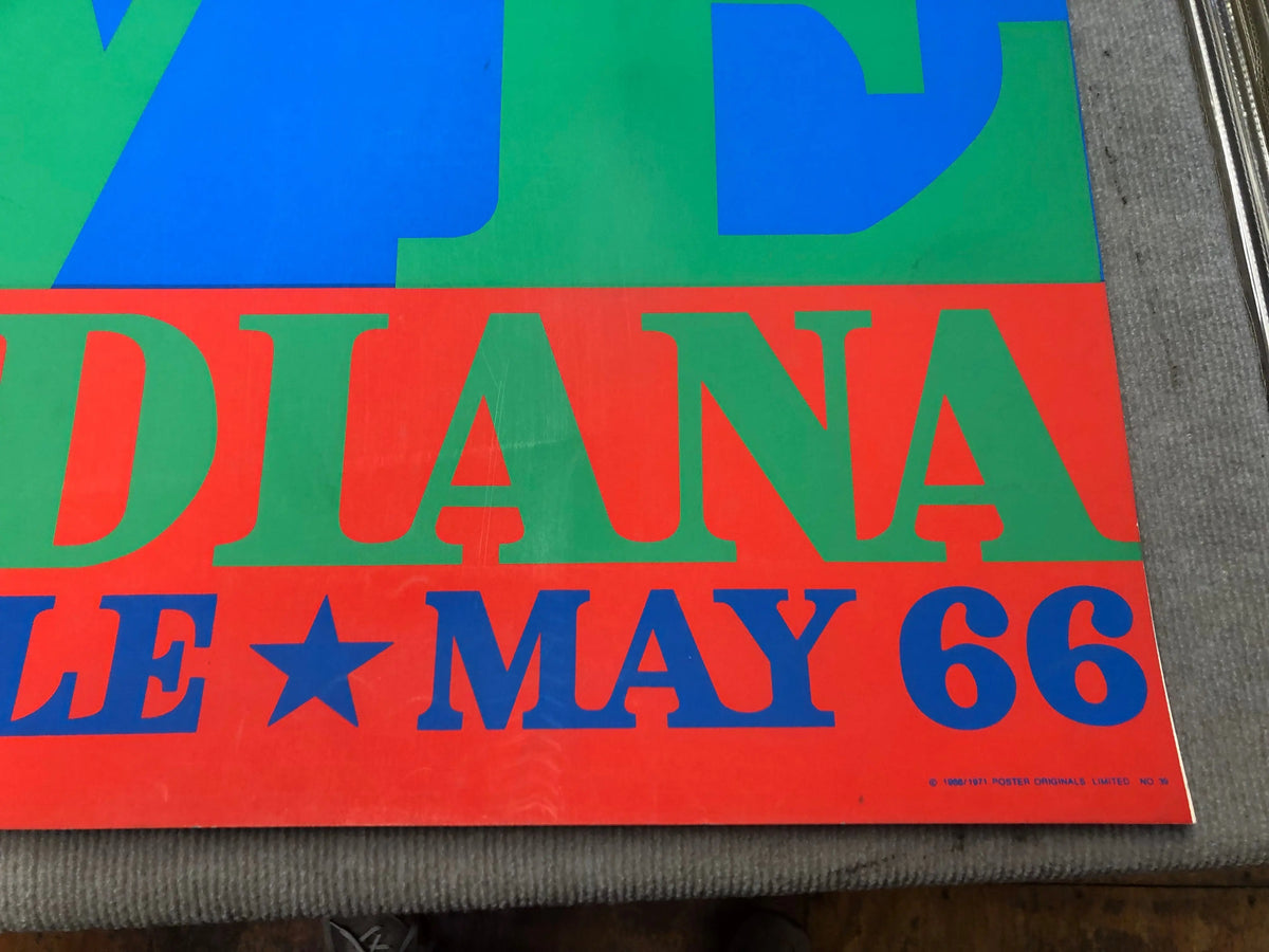 Vintage Robert Indiana LOVE-Stable 1971 serigraph art poster, featuring bold graphic design and vibrant colors.