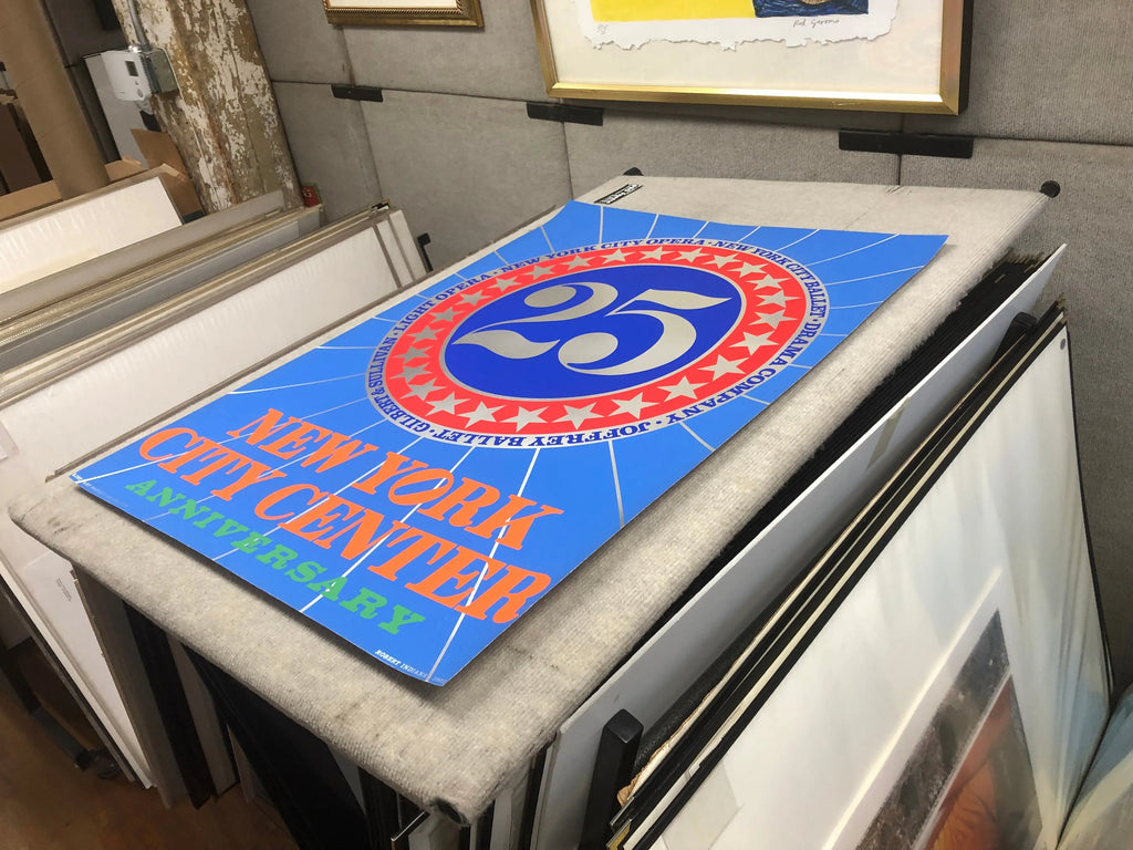 Original 1968 Robert Indiana New York City Center serigraph poster featuring bold graphic artwork by the artist.