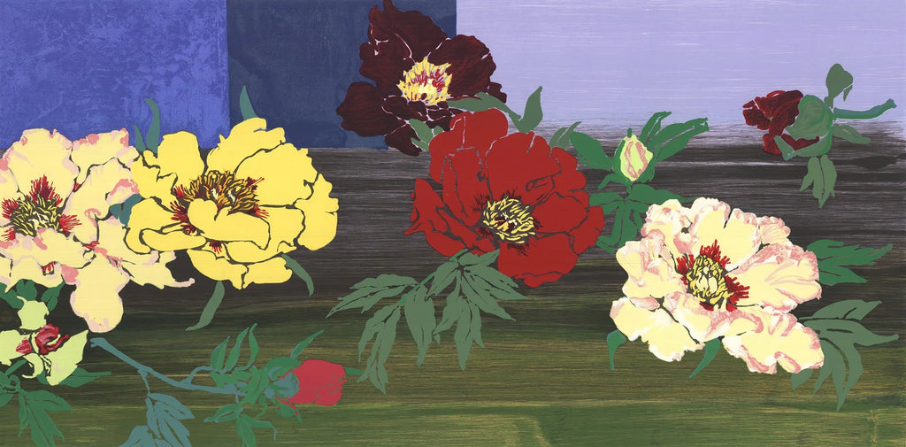 Robert Kushner Linwood 1997 floral serigraph art poster featuring vibrant floral patterns and intricate design at Lincoln Center.