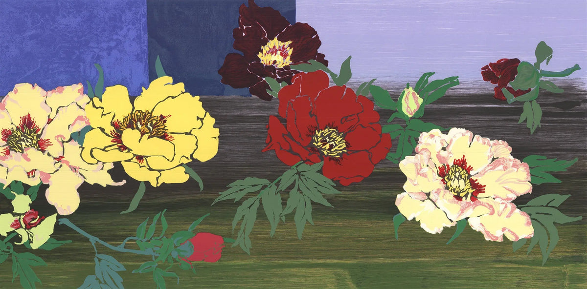 Robert Kushner Linwood 1997 floral serigraph art poster featuring vibrant floral patterns and intricate design at Lincoln Center.