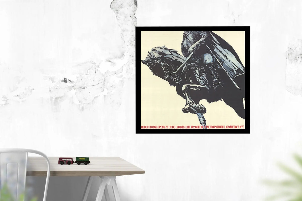Robert Longo 1983 lithograph poster from Leo Castelli Gallery exhibition, featuring monochrome artwork by the artist.