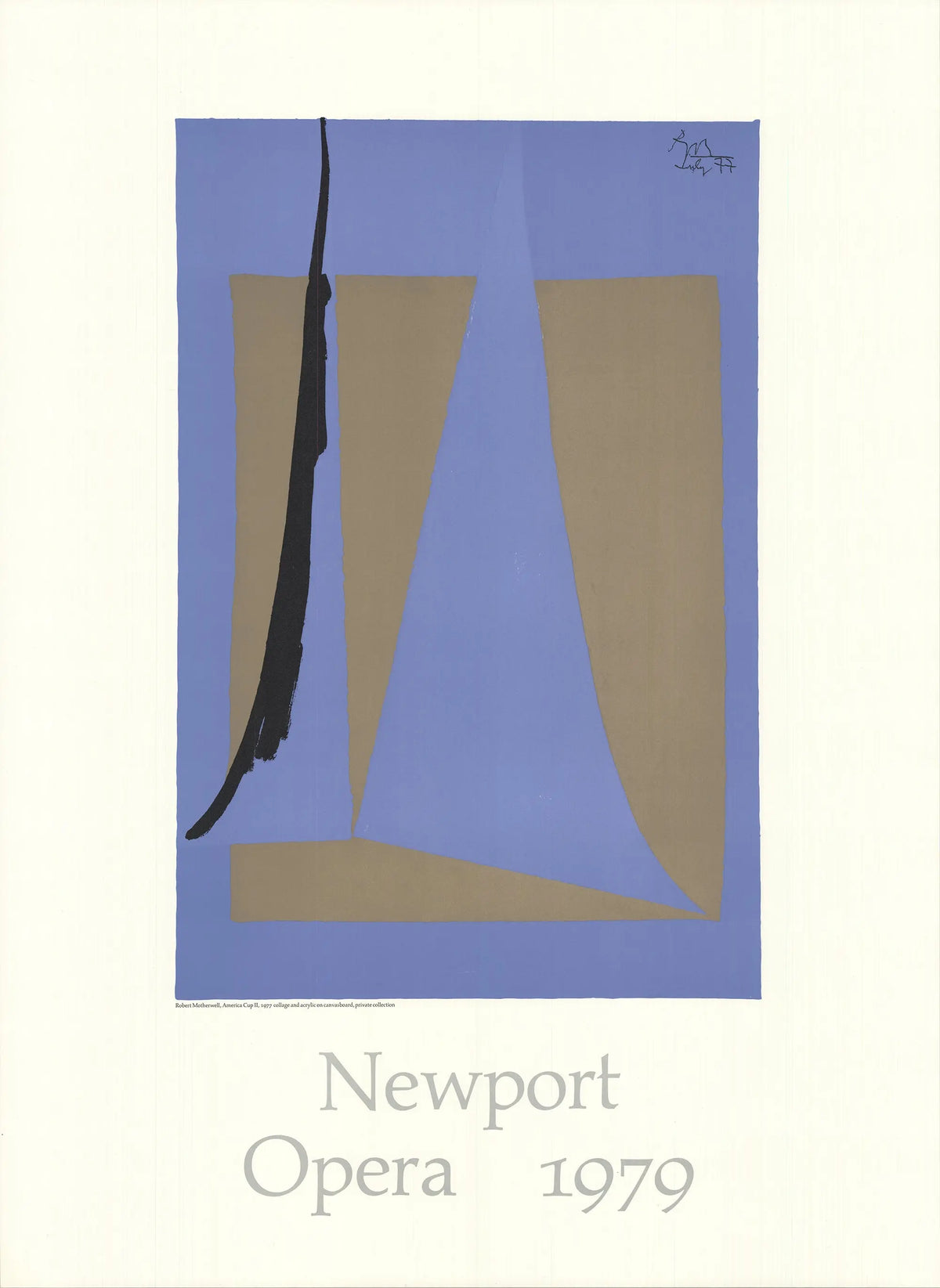 Vintage Robert Motherwell America Cup II 1979 offset lithograph art poster showcasing abstract design and bold black and white shapes.