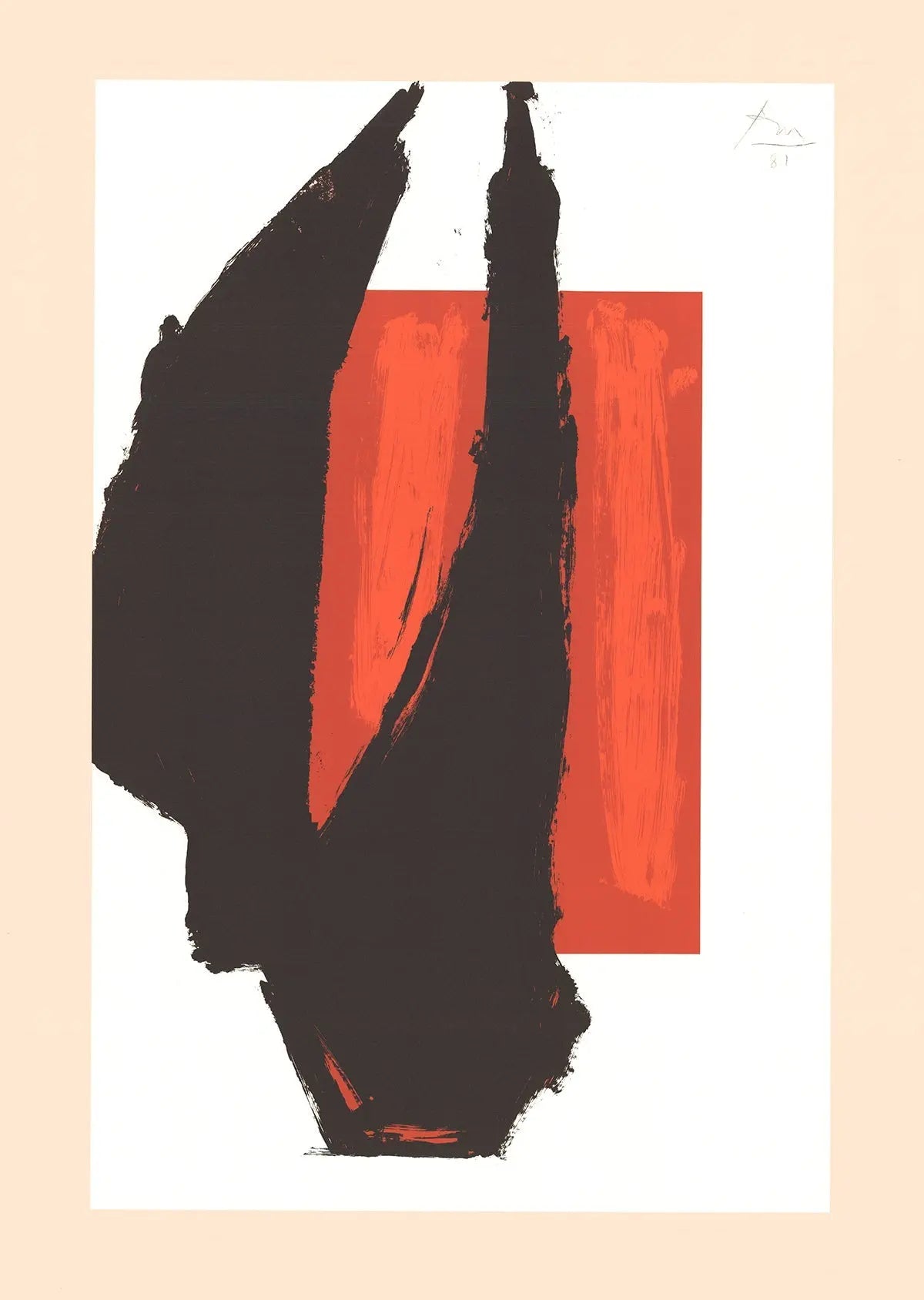 Robert Motherwell abstract lithograph art poster from the 1981 Chicago exhibition showcasing modern abstract artwork.