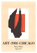 Original Robert Motherwell Art Chicago 1981 lithograph poster featuring abstract black and white artwork, displayed on a wall.