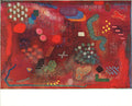 Colorful abstract lithograph by Robert Natkin on an exhibition poster, featuring vibrant shapes and bold brushstrokes.