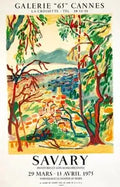 Original Robert Savary vintage poster featuring Galerie 65 Cannes and Grasse from 1975, showcasing colorful artistic design.