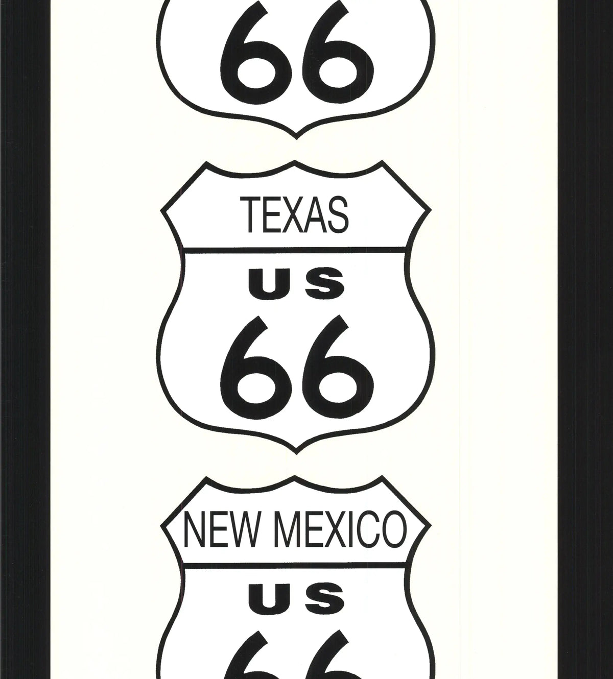 Vintage Route 66 art poster by Rod Kennedy featuring retro offset lithograph style, ideal for classic car and travel decor.
