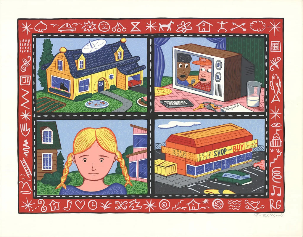 Signed Rodney Greenblat Christina's World limited edition serigraph art print featuring vibrant colors and detailed imagery.