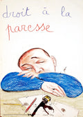 Original Roland Topor 1989 Human Rights Droit à la Paresse poster featuring artwork on human rights and leisure by artist Roland Topor.