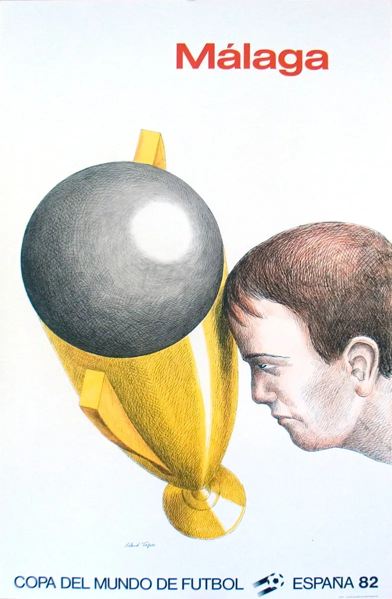 Roland Topor 1982 FIFA World Cup Malaga official lithograph poster featuring vibrant sports-themed artwork and bold colors.