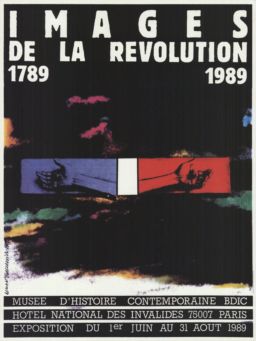 Vintage exhibition poster featuring Roman Cieslewicz's artwork celebrating the French Revolution 1789-1989, with bold graphic design elements.