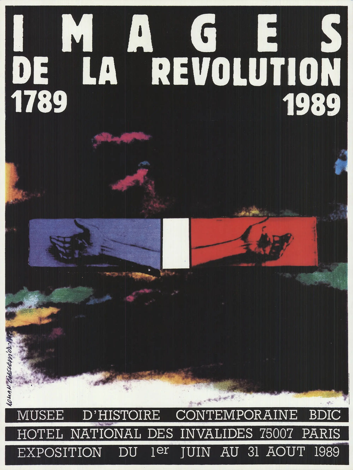 Vintage exhibition poster featuring Roman Cieslewicz's artwork celebrating the French Revolution 1789-1989, with bold graphic design elements.