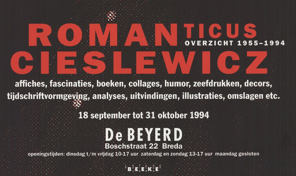 Roman Cieslewicz exhibition poster art print showcasing his graphic design work from 1955-1994 in black and white.