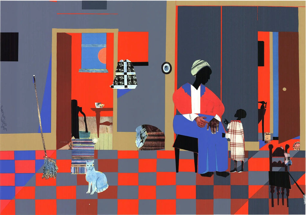 Romare Bearden Early Carolina Morning 1995 fine art serigraph poster showcasing vibrant, detailed artwork by Romare Bearden.
