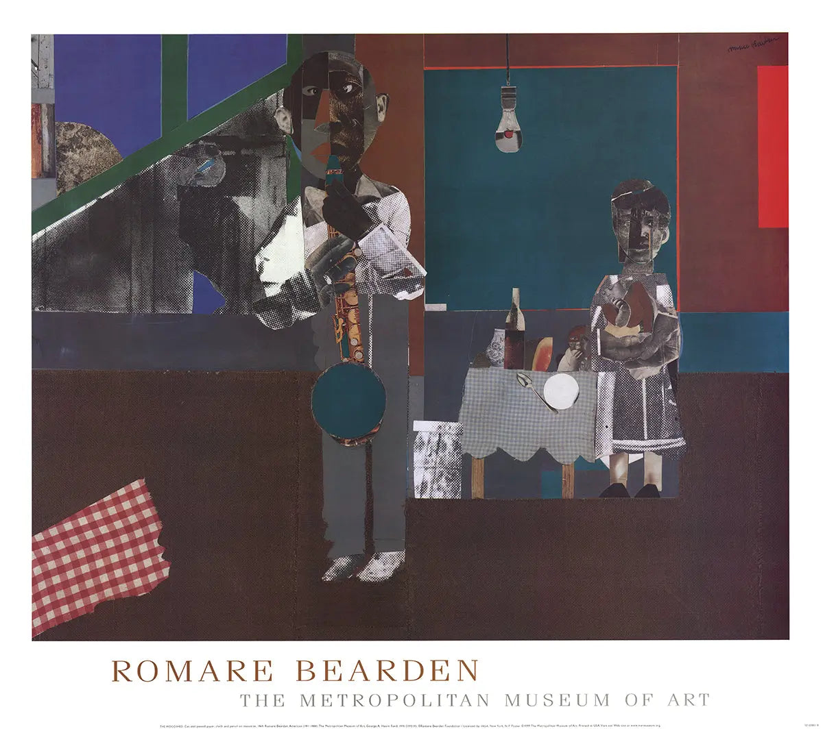 Romare Bearden The Woodshed 1999 offset lithograph art poster showing vibrant colors and detailed scene by Romare Bearden.