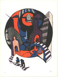 Signed Ronald Satok Septology I 1972 abstract lithograph print showing bold shapes and vibrant colors on textured paper.