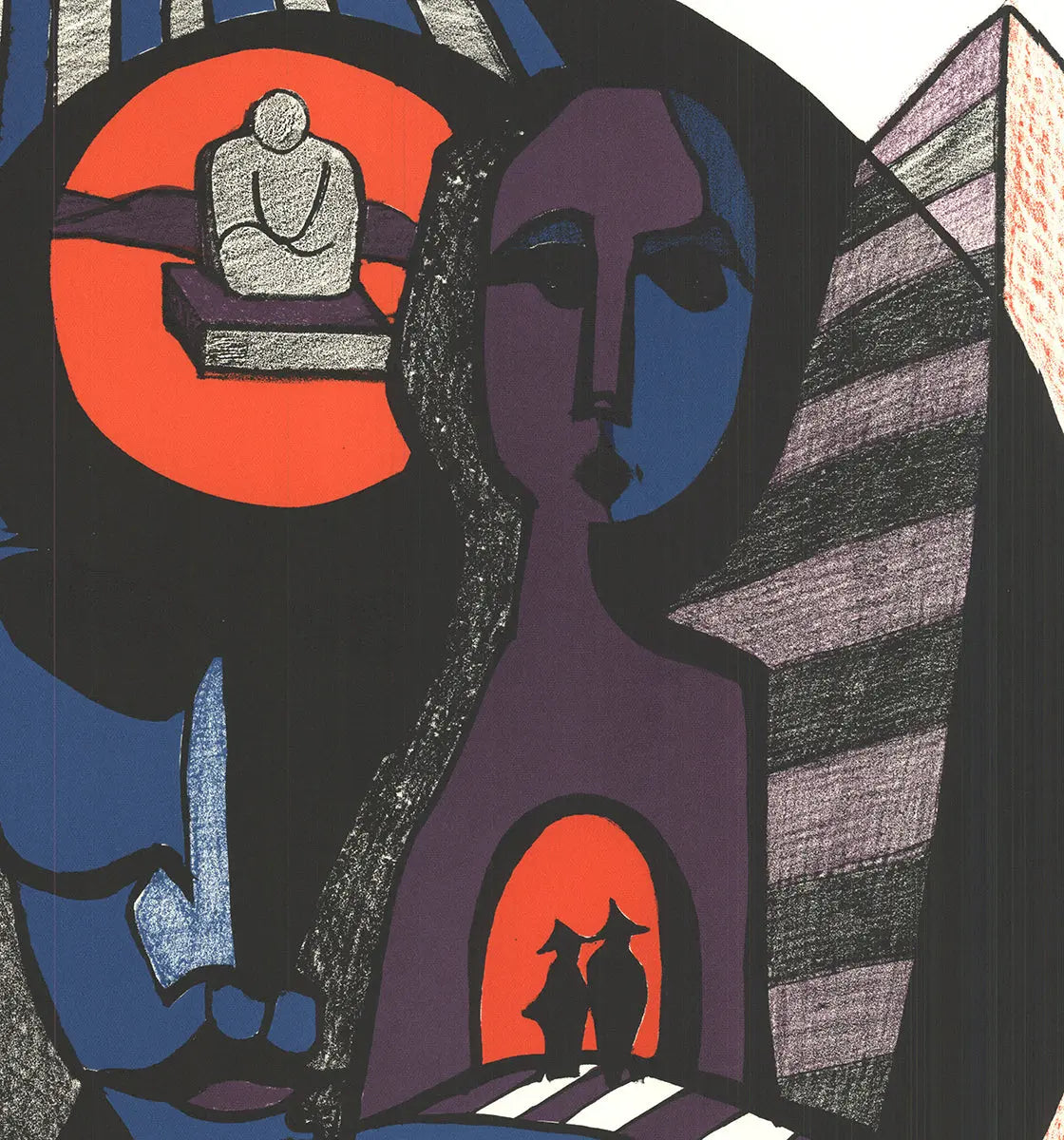 Signed Ronald Satok Septology I 1972 abstract lithograph print showcasing vibrant colors and intricate geometric patterns.