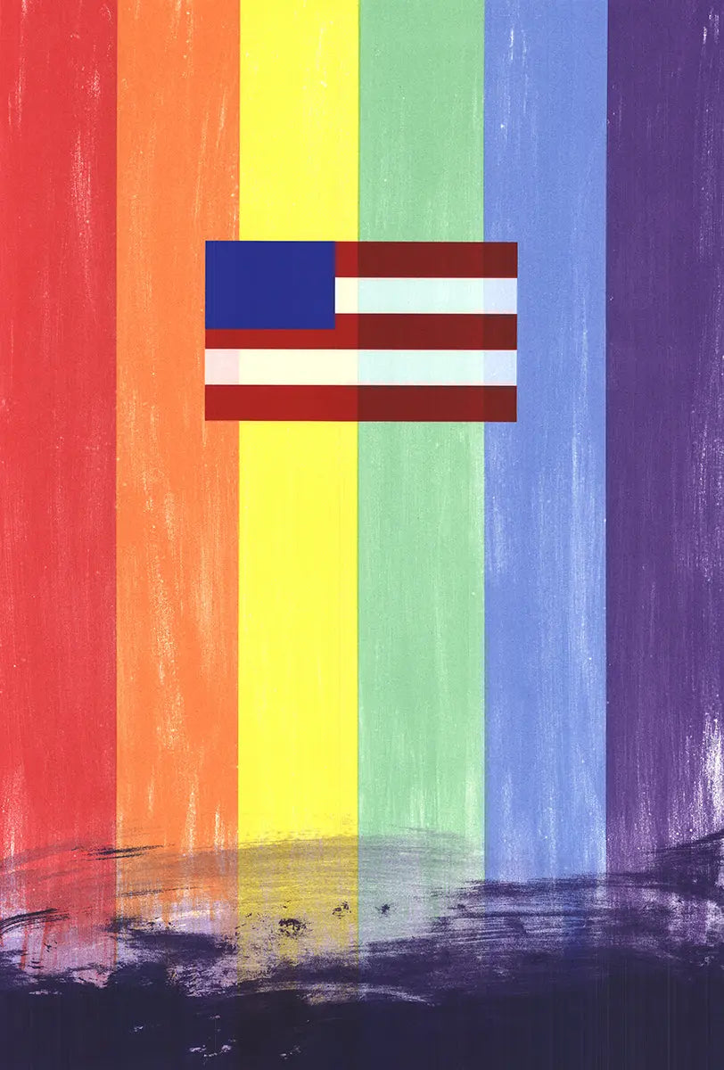 Limited edition signed screenprint art by Ross Bleckner featuring a gay flag design from 1993, showcasing vibrant colors and artistic detail.