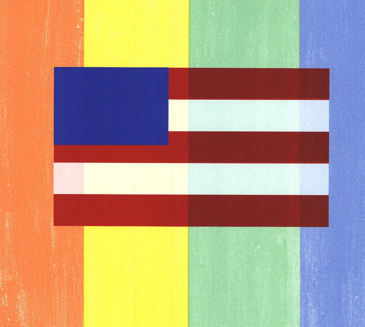 Signed limited edition screenprint art of Ross Bleckner's Gay Flag 1993, featuring vibrant colors and detailed design.
