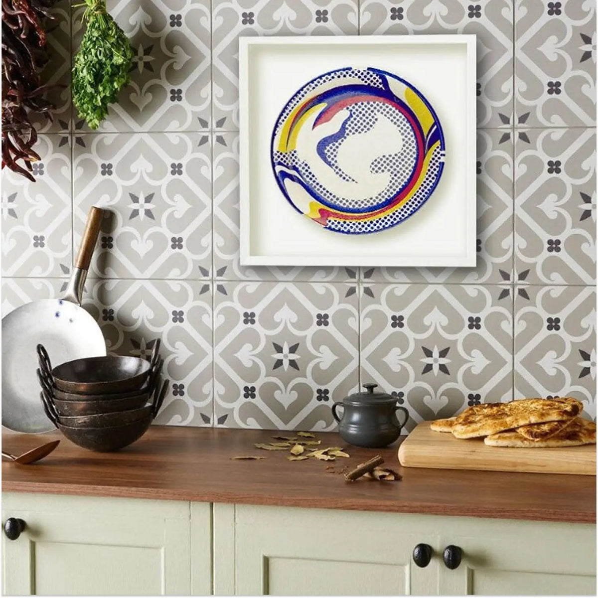 Original Roy Lichtenstein 1969 limited edition pop art paper plate featuring vibrant screen print design by the artist.