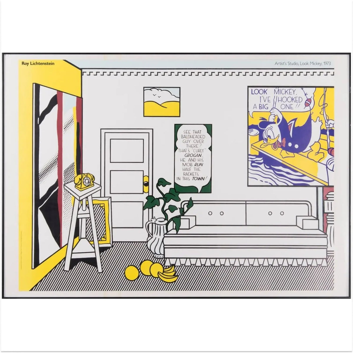 Limited edition Roy Lichtenstein lithograph print of Mickey Mouse in artist's studio style, showcasing bold comic art.