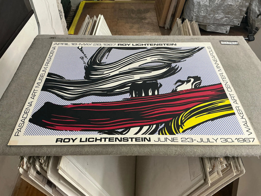 Original Roy Lichtenstein Brushstrokes Pasadena Art Museum 1967 exhibition poster featuring bold graphic art by the renowned artist.