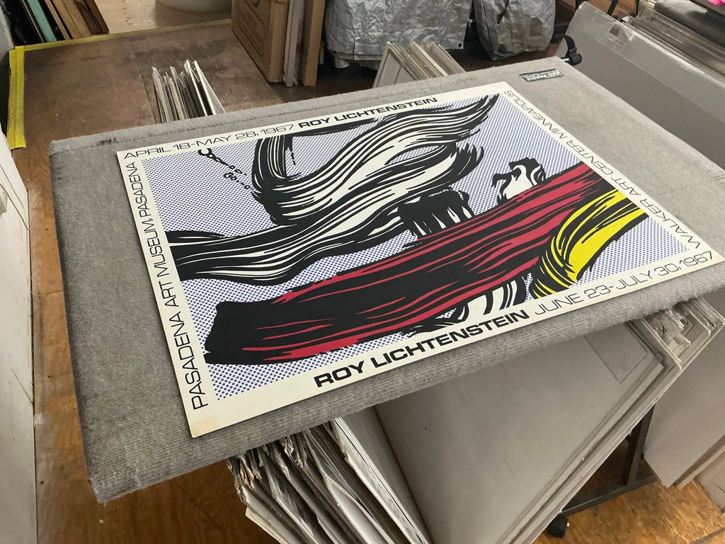 Original Roy Lichtenstein Brushstrokes Pasadena Art Museum 1967 exhibition poster showcasing bold comic-style artwork.