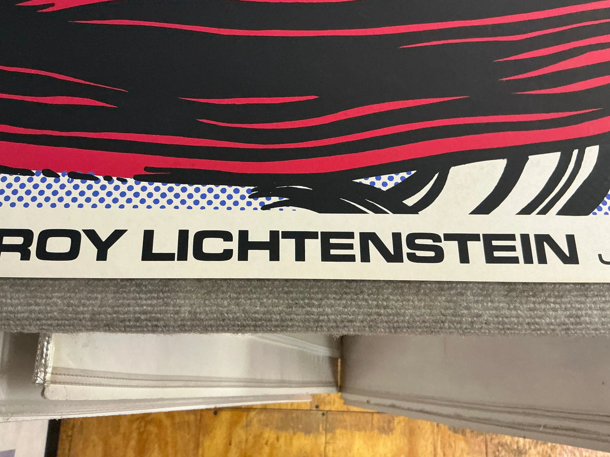 Original Roy Lichtenstein Brushstrokes Pasadena Art Museum 1967 exhibition poster showing bold comic-style artwork.