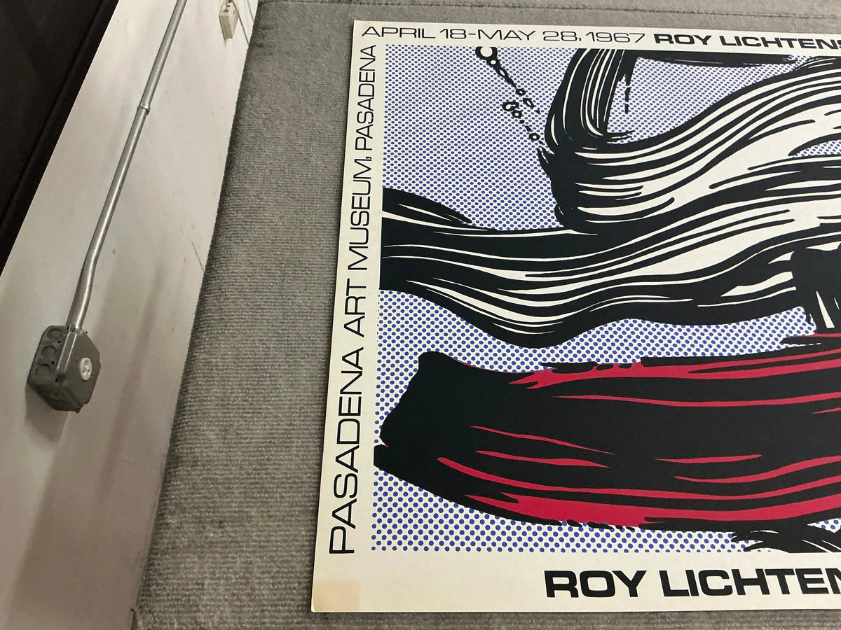 Original Roy Lichtenstein Brushstrokes Pasadena Art Museum 1967 exhibition poster featuring bold graphic art and vibrant colors.