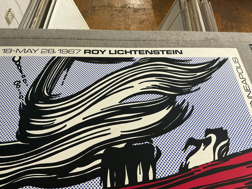 Original 1967 Roy Lichtenstein Brushstrokes Pasadena Art Museum exhibition poster showing bold graphic art and vibrant colors.