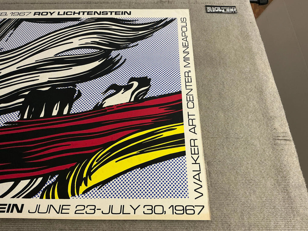 Original Roy Lichtenstein Brushstrokes Pasadena Art Museum 1967 exhibition poster featuring bold graphic artwork and vibrant colors.