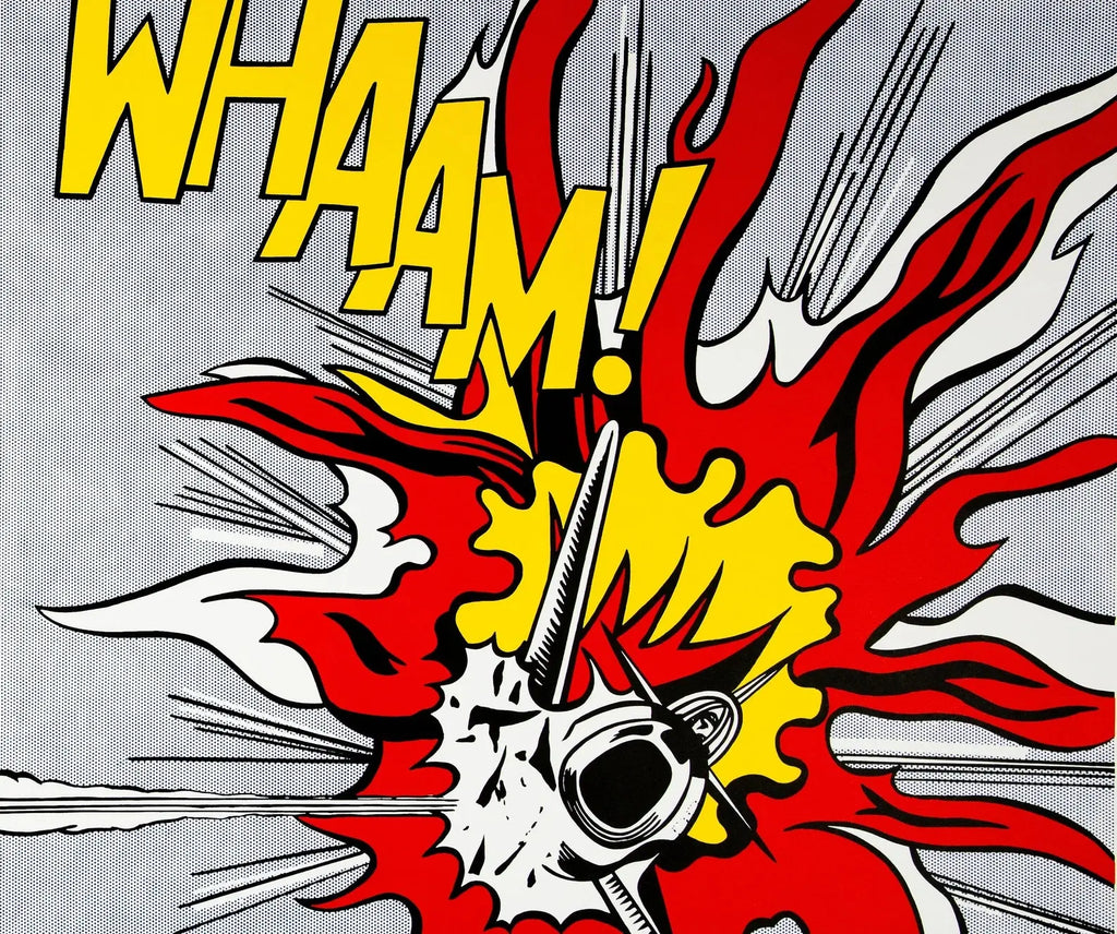 Limited edition 1968 Roy Lichtenstein WHAAM offset lithograph print featuring bold comic book style artwork