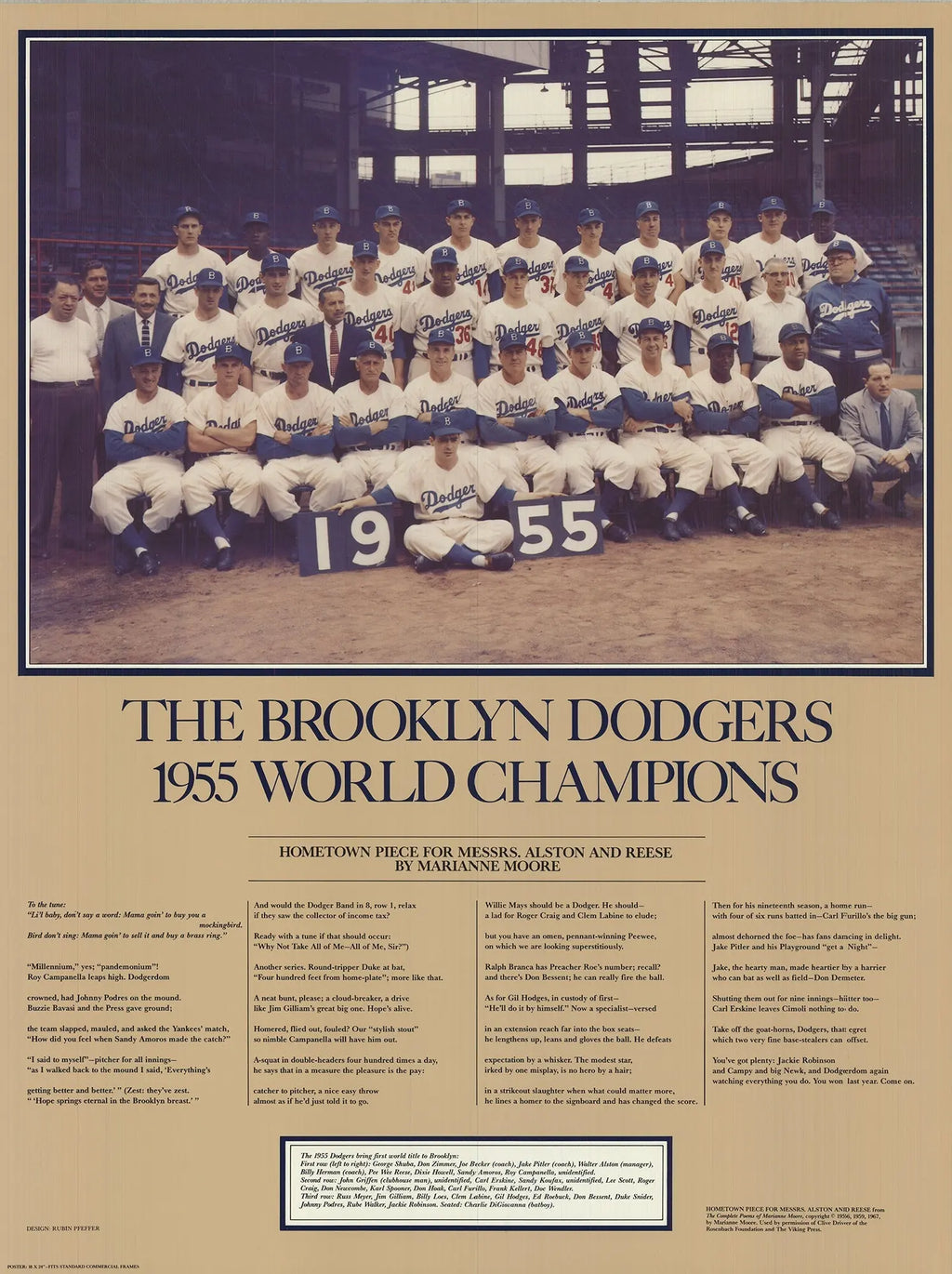 Rubin Pfeffer Brooklyn Dodgers 1955 World Champions art print poster featuring vintage team design and historic baseball memorabilia