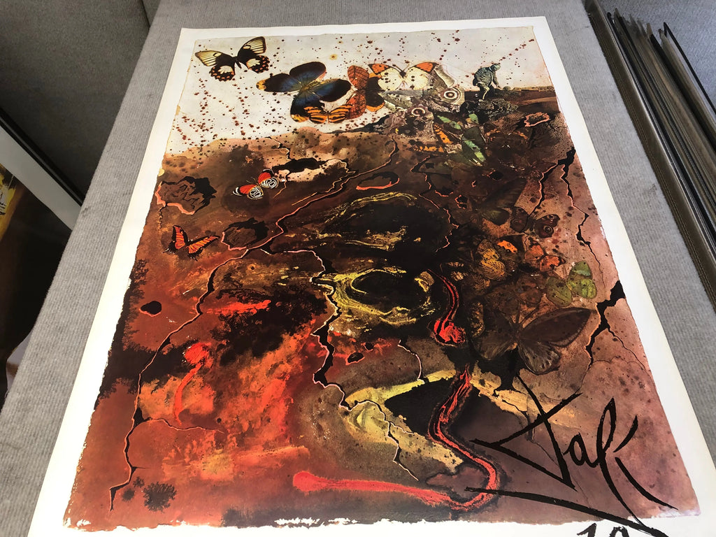 Vintage Salvador Dalí Auvergne 1970 French Railway lithograph poster, featuring surreal artwork and railway imagery.