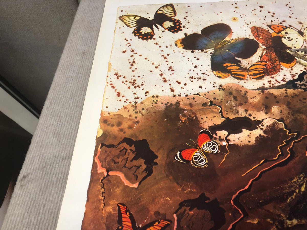 Vintage Salvador Dalí Auvergne 1970 French Railway lithograph poster featuring surreal artwork and railway imagery.