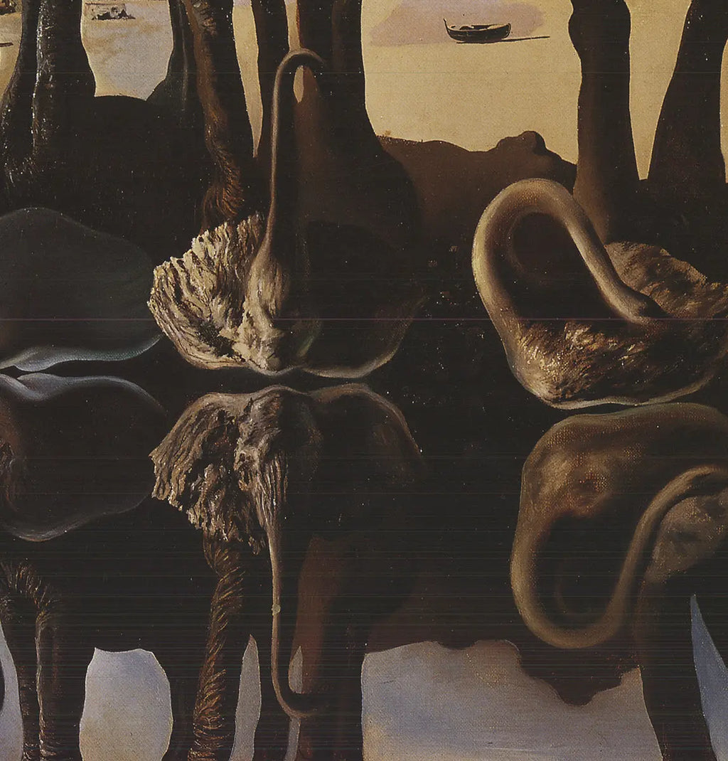 Salvador Dali Reflection of Elephants 2001 surrealist art lithograph poster showing elephants and abstract reflections