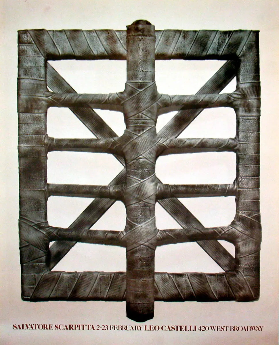 Salvatore Scarpitta exhibition poster from 1980 featuring original offset lithograph artwork displayed at Castelli's gallery.