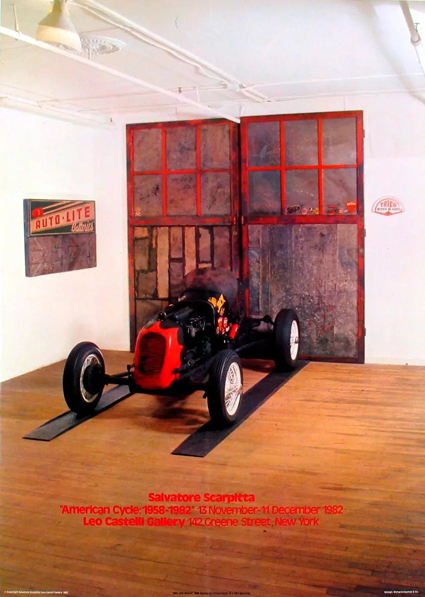 Salvatore Scarpitta Rajo Jack Special 1982 exhibition art poster print showcasing abstract racing-themed artwork by Salvatore Scarpitta.