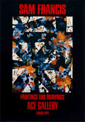 Sam Francis 1979 paintings and drawings offset lithograph exhibition poster featuring abstract artwork and vibrant colors.
