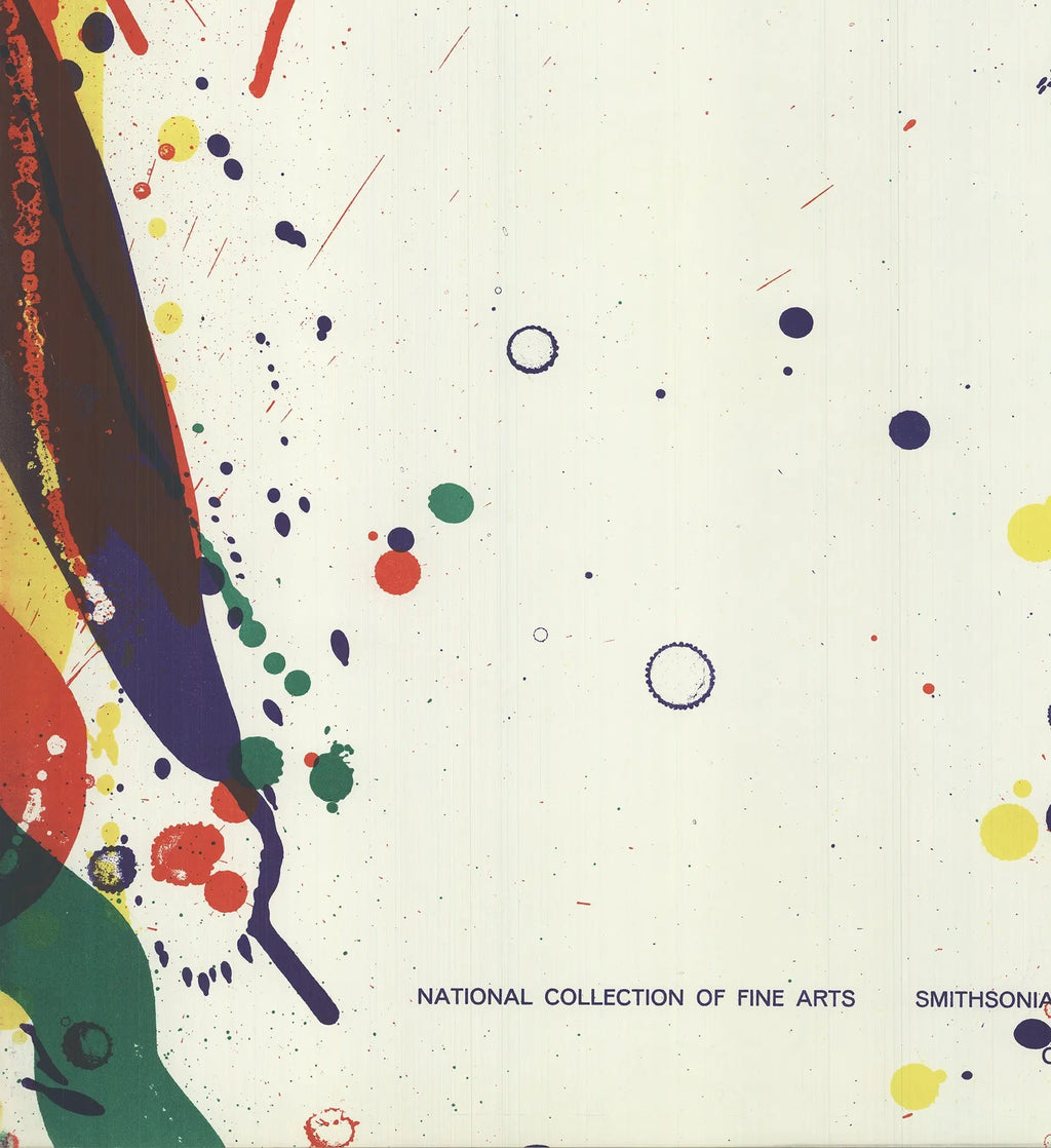 Abstract lithograph by Sam Francis from the National Collection of Fine Arts, 1968, featuring vibrant colors and dynamic shapes.