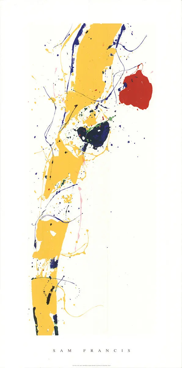 Abstract expressionist serigraph art print by Sam Francis, titled Untitled 1985, featuring vibrant colors and dynamic brushstrokes.