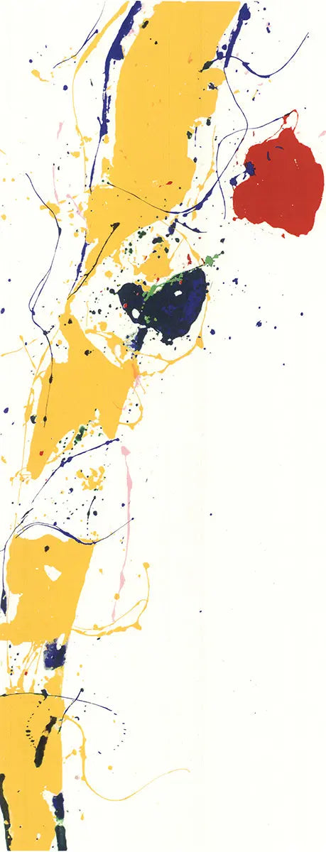 Abstract expressionist serigraph art print by Sam Francis titled "Untitled" from 1985, featuring vibrant colors and dynamic brushstrokes.