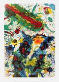 Large Sam Francis Untitled SF-341 offset lithograph art print showing abstract colorful shapes on white background.