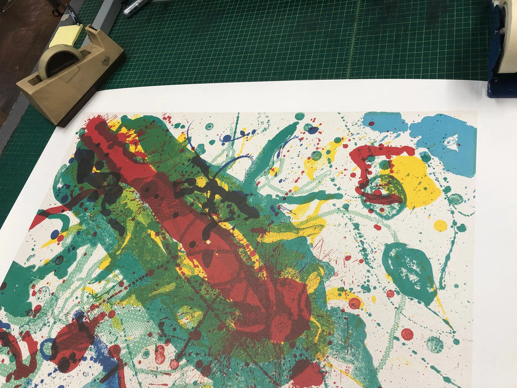 Large Sam Francis Untitled SF-341 offset lithograph art print, vibrant abstract artwork on paper.