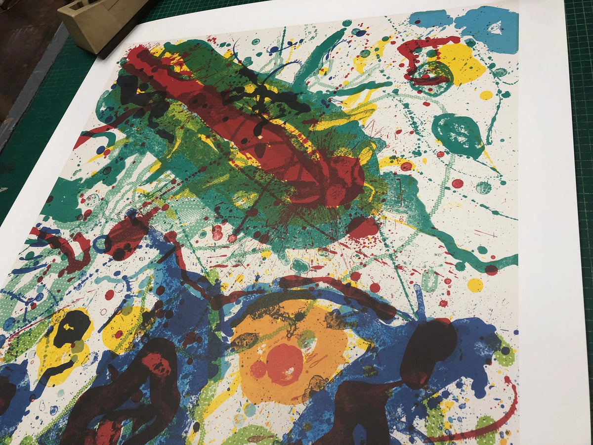 Large Sam Francis Untitled SF-341 offset lithograph art print, vibrant abstract colors on high-quality paper.