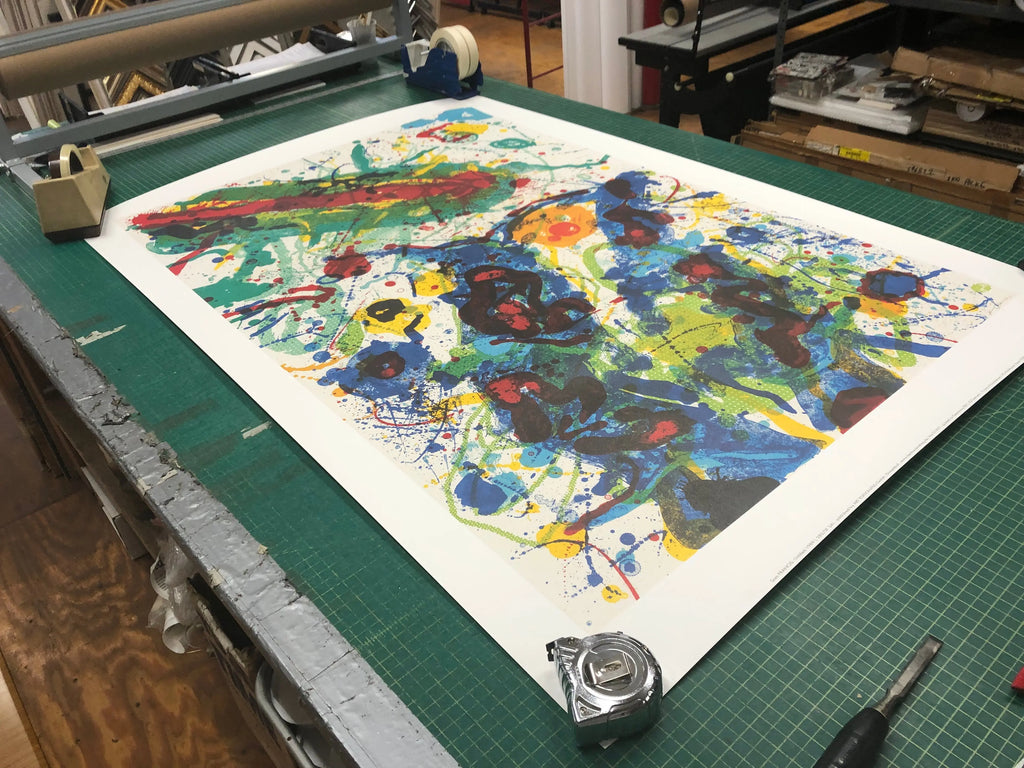 Large Sam Francis Untitled SF-341 offset lithograph art print showing vibrant abstract colors on high-quality paper.