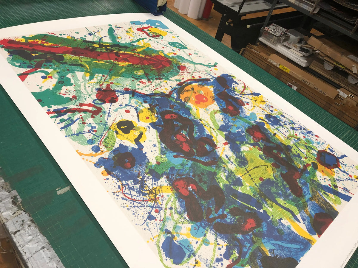 Large Sam Francis Untitled SF-341 offset lithograph art print in vibrant abstract colors on paper.