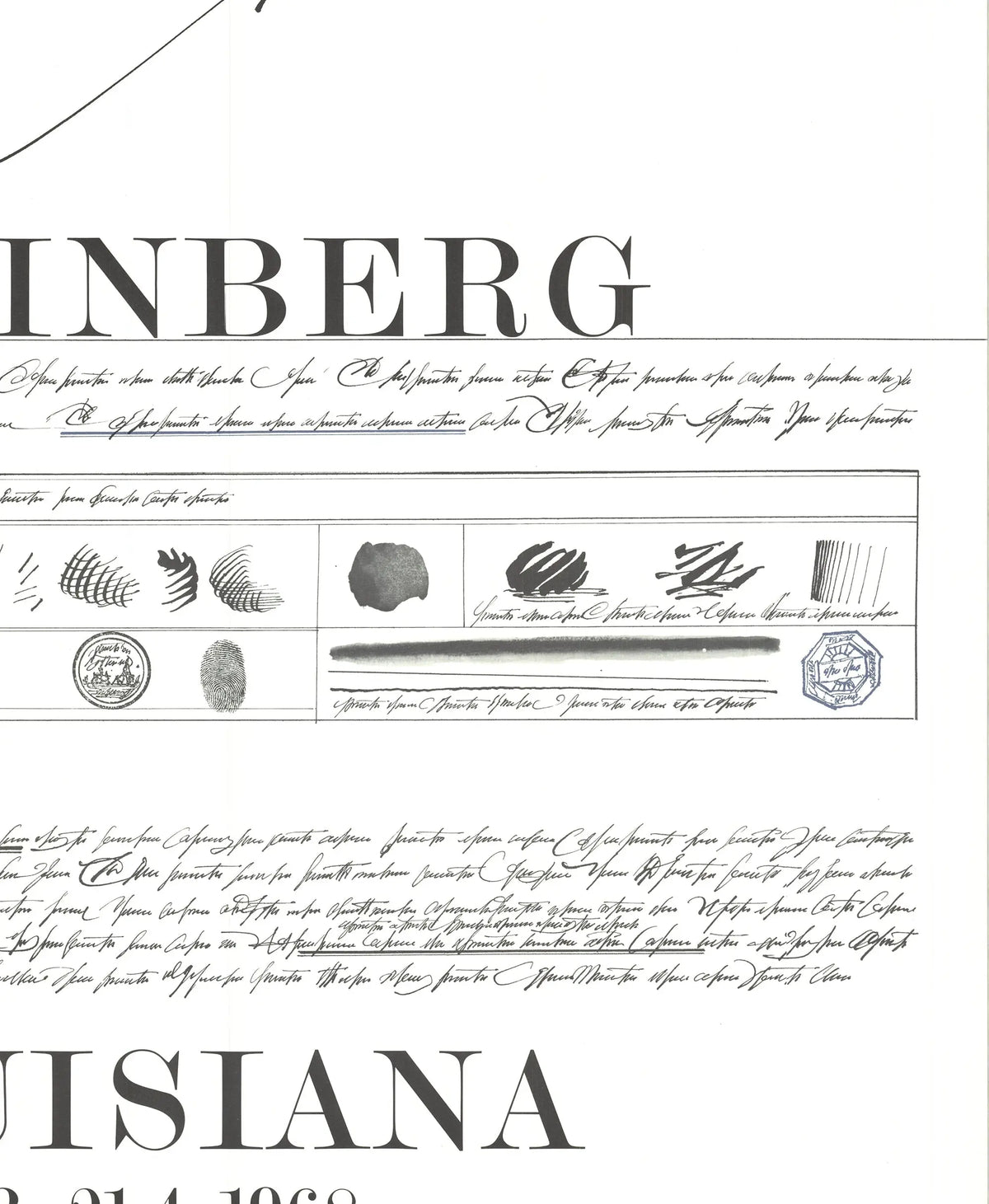 Saul Steinberg Louisiana 1968 original offset lithograph exhibition poster featuring abstract artwork and bold typography.