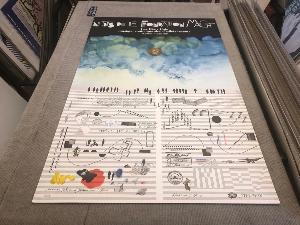 Vintage Saul Steinberg lithograph poster titled "Nuits De La Fondation 1970," featuring abstract artwork and bold graphic design.